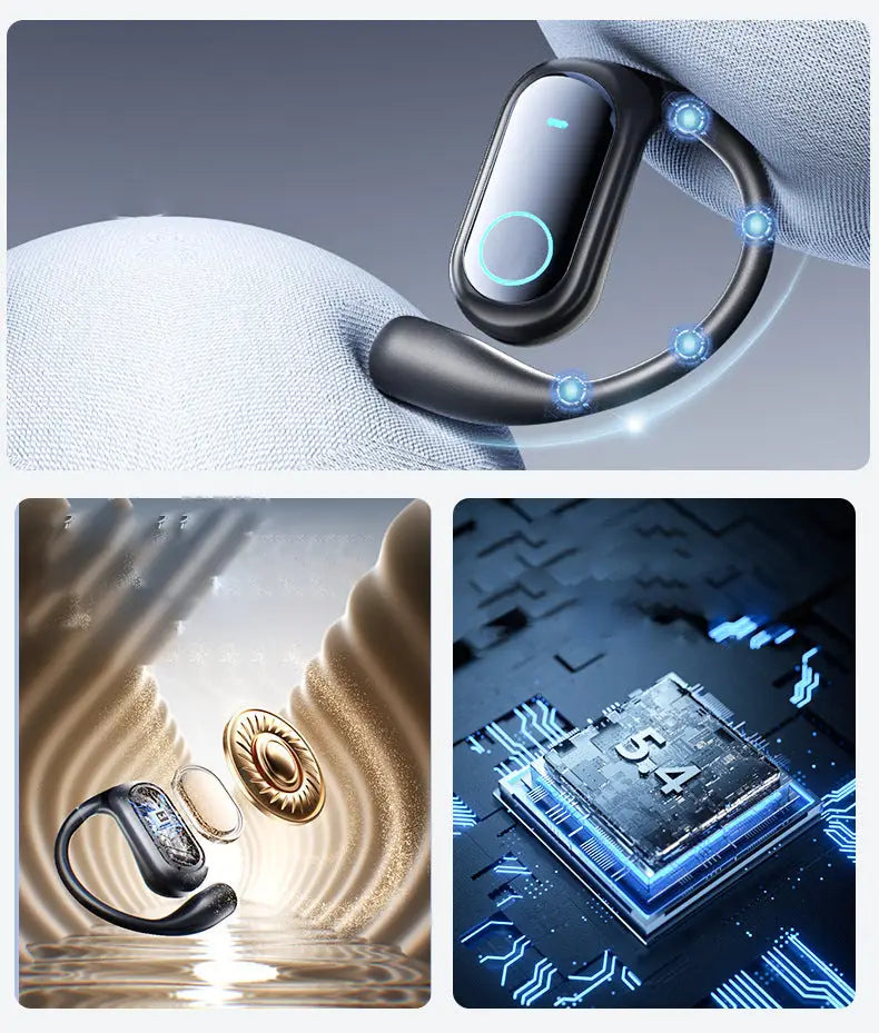 Earbud wireless casti black sleek cu design curbat si led albastru stralucitor