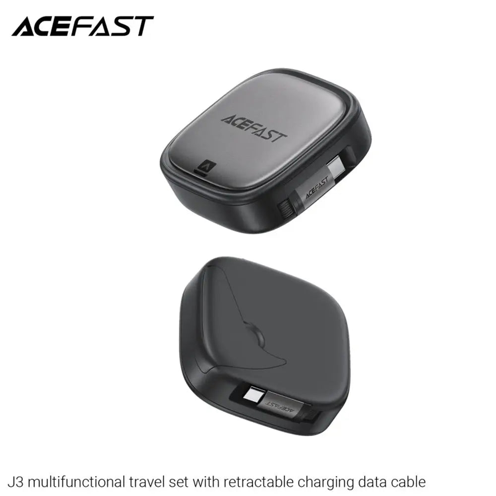 Set de călătorie acefast j3 negru cu cablu retractabil usams 3in1 micro usb și lightning de 0,95m