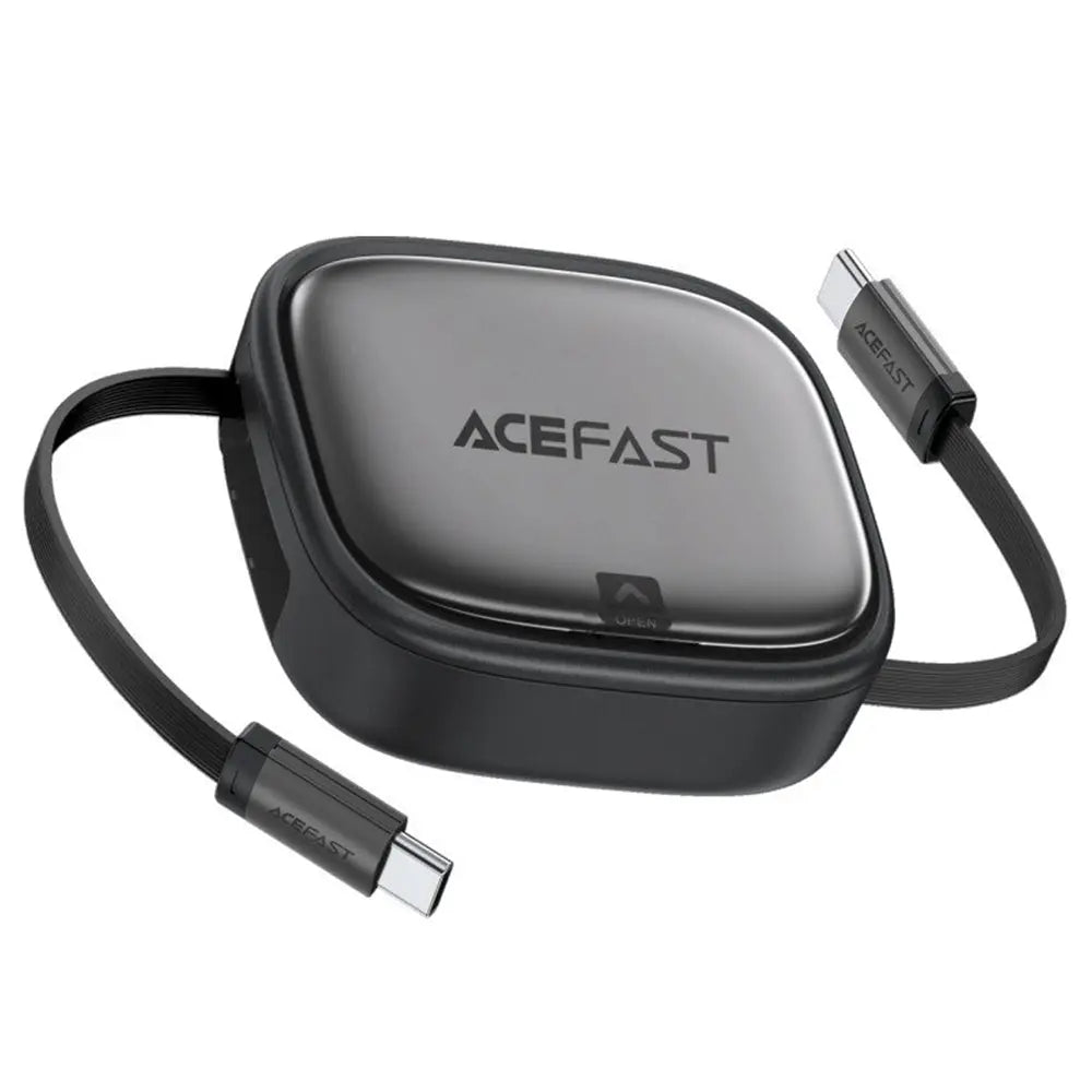 Cablu acefast retractabil usb-c negru cu husă compactă și curea din material textil durabil perfect pentru micro usb și usams 3in1