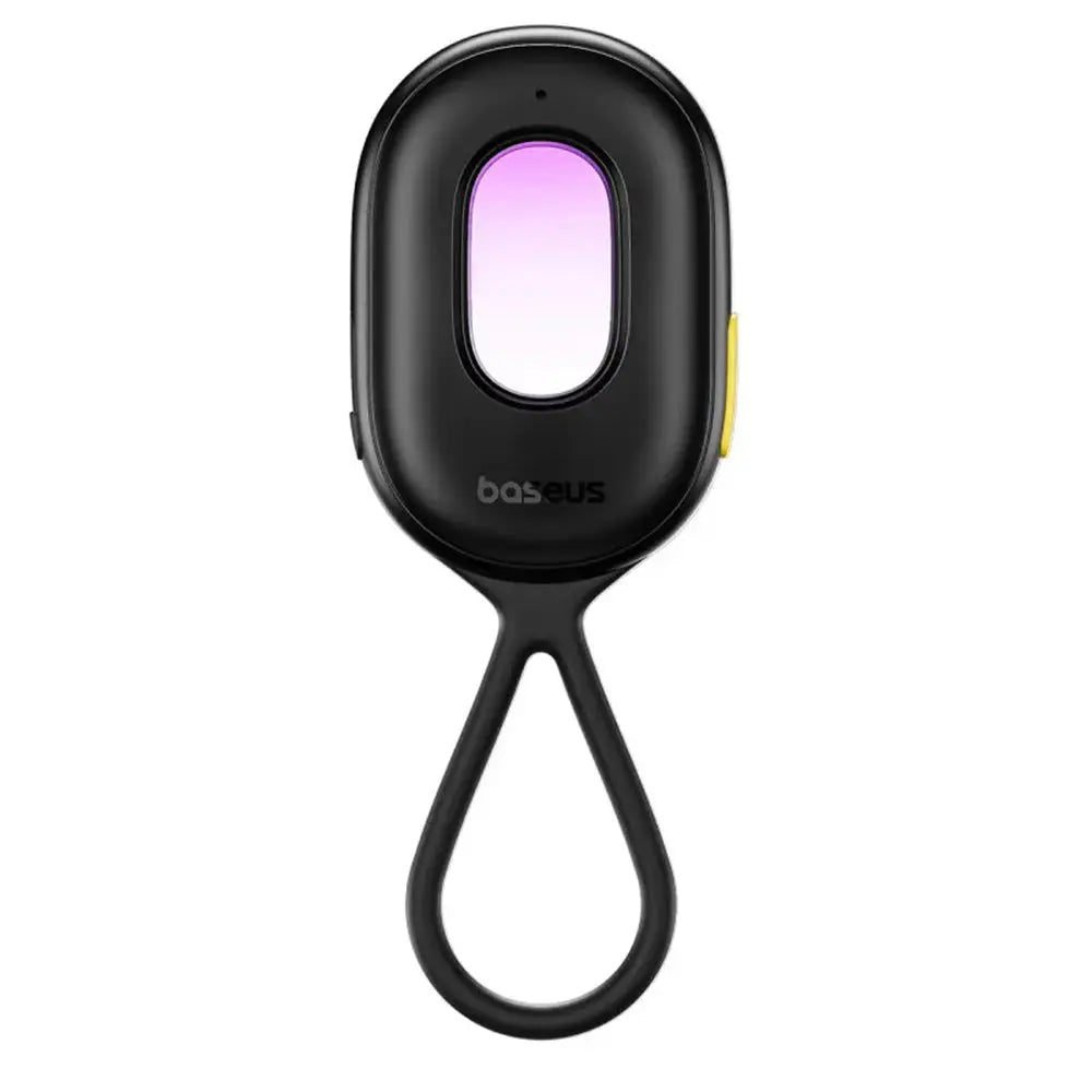 Lanterna portabila baseus camera detector heyo ii neagra cu fereastra ovala iluminata violet si buton galben pentru rapid camerele ascunse