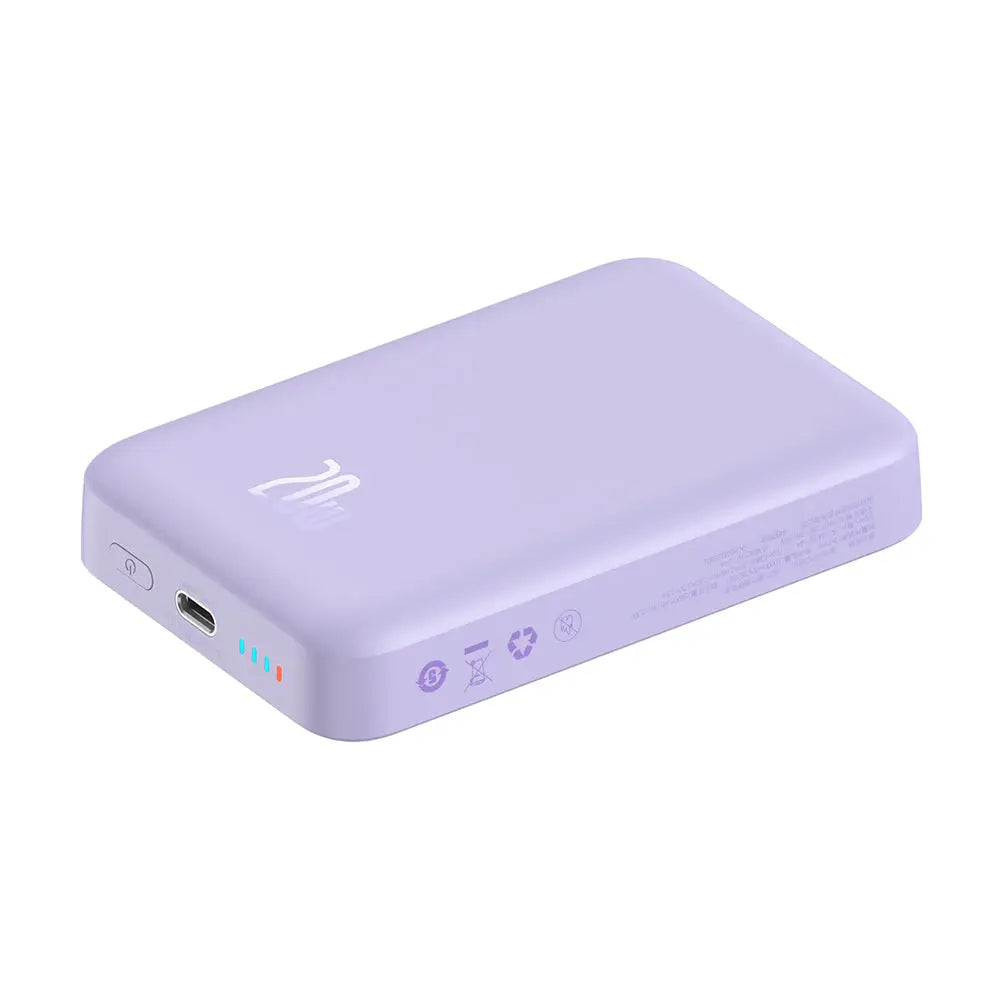Power bank magnetic mini lavanda cu finisaj mat si logo subtil ideal pentru incarci wireless si usb c