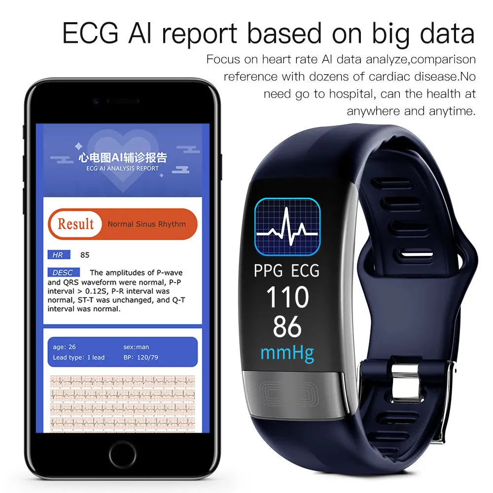 Bratara fitness inteligenta p11 plus rosie cu ecran digital ce afiseaza puls tensiune ECG pentru monitorizare sanatate