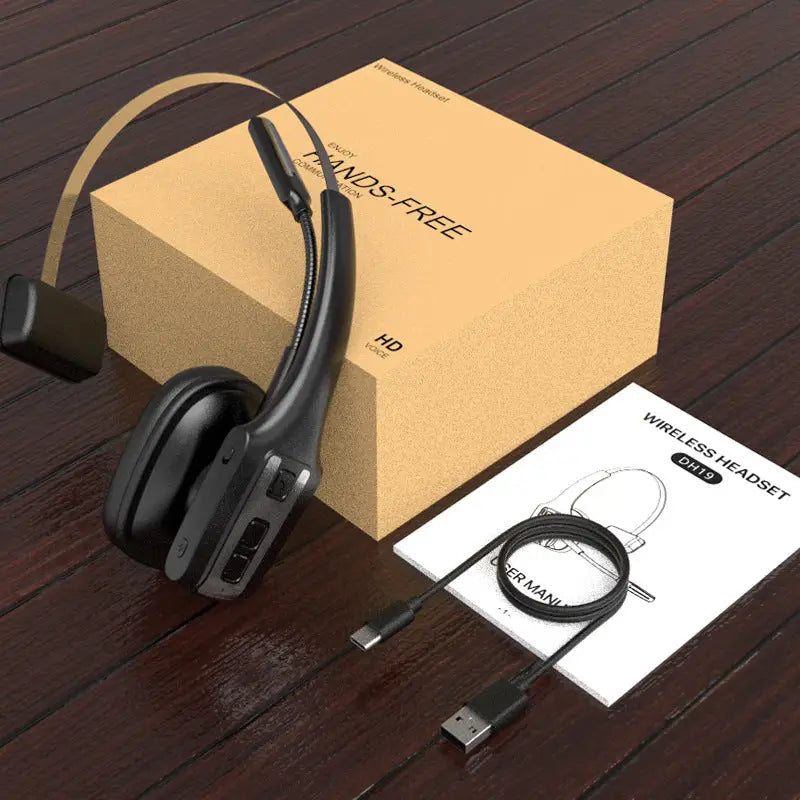 Casti bluetooth vu-tek dh19 negre cu banda flexibila si microfon dual, noise cancelling pentru call center si birou