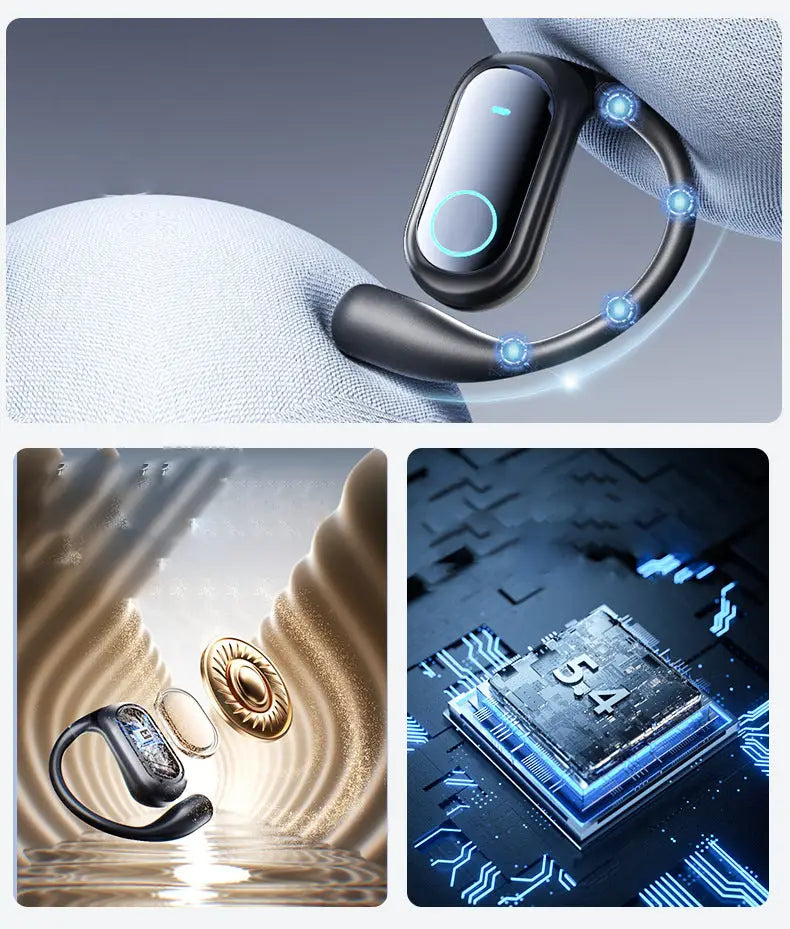 Casti wireless vu-tek q17 airconduction negre cu design curb si led albastru, rezistente la apa ipx5, bluetooth 5.4