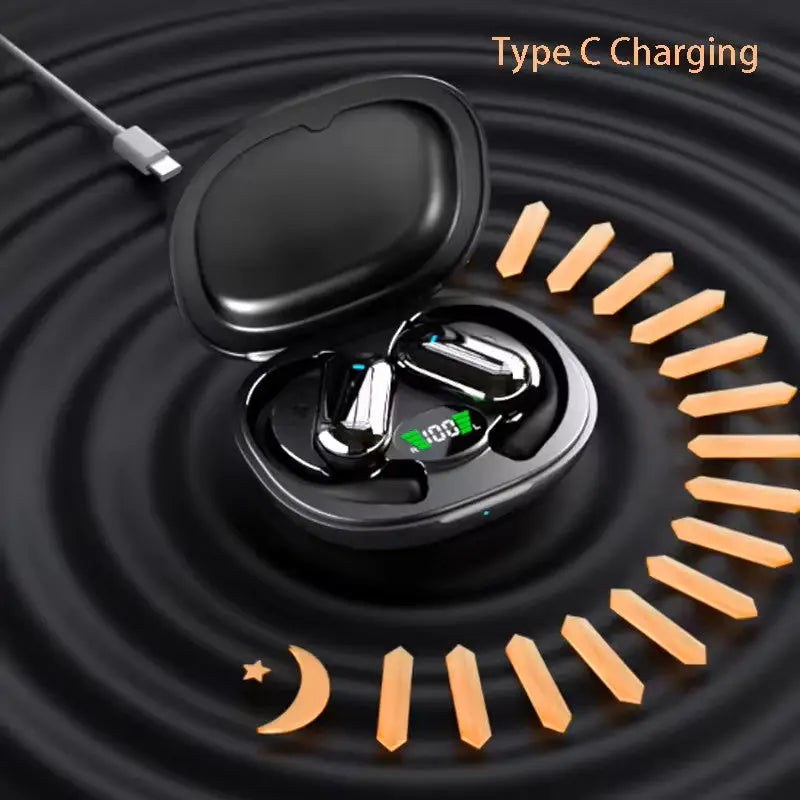 Casti wireless vu-tek negre cu carcasa lucioasa si cablu type-c, rezistente la apa ipx5, bluetooth 5.4, open-ear sapphire blue