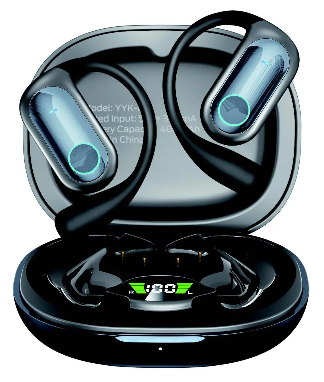 Casti wireless vu-tek negre cu bluetooth 5.4 si apa ipx5 in carcasa de incarcare cu ecran digital 100% sapphire blue