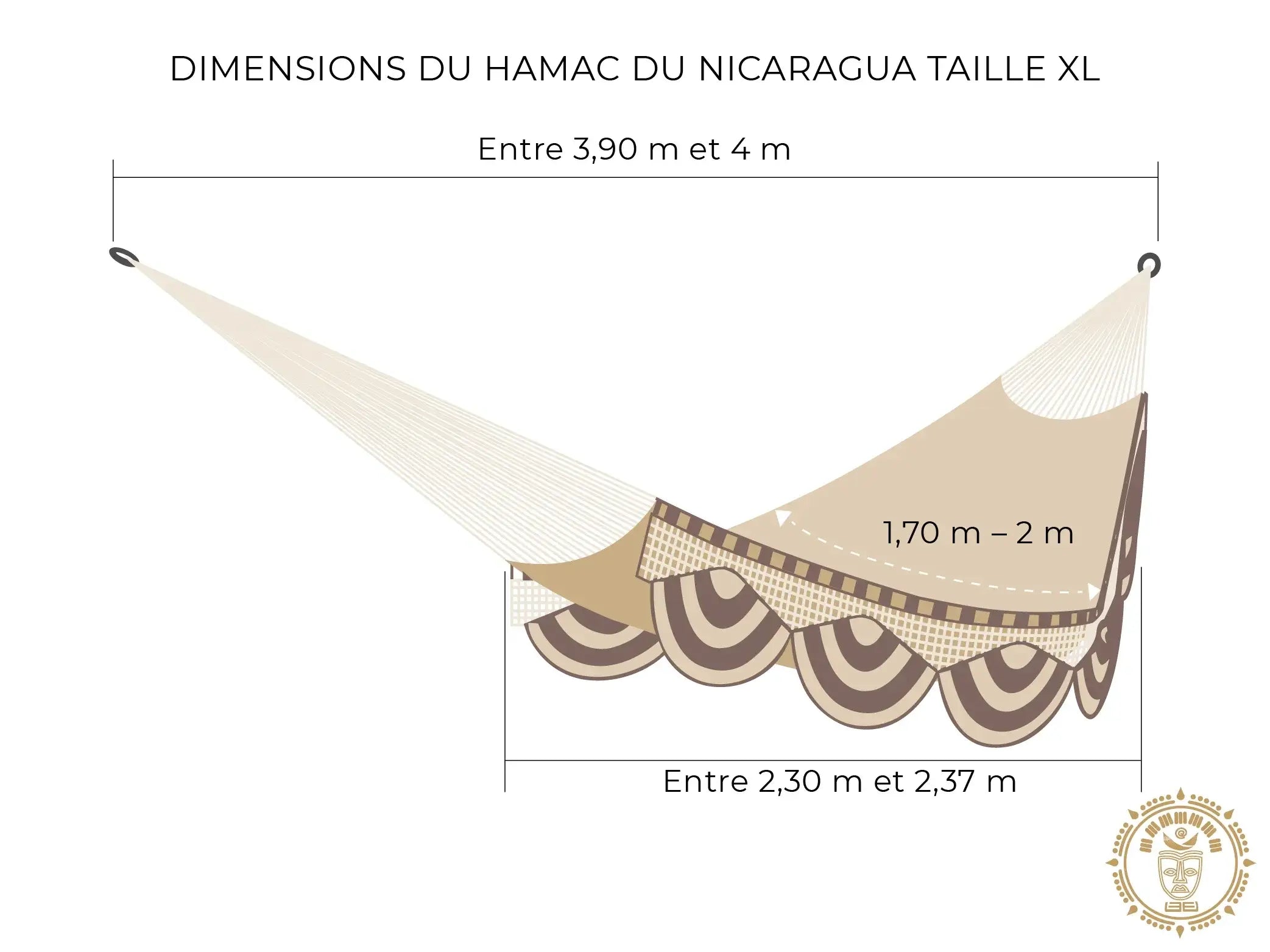 Hamac xl deluxe santa clara bej si maro cu model nicaragua si margine ondulata din les hamacs