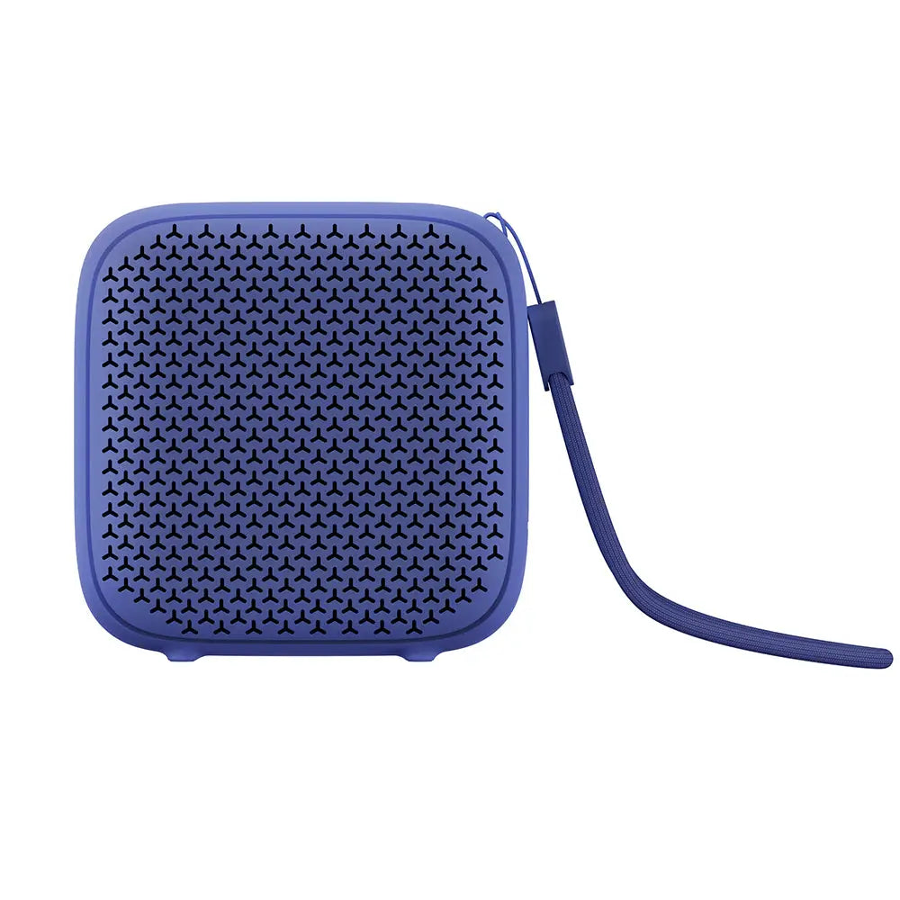 Boxă wireless havit sk838bt albastră pătrată cu grilă perforată și curea de mână pentru portabilitate