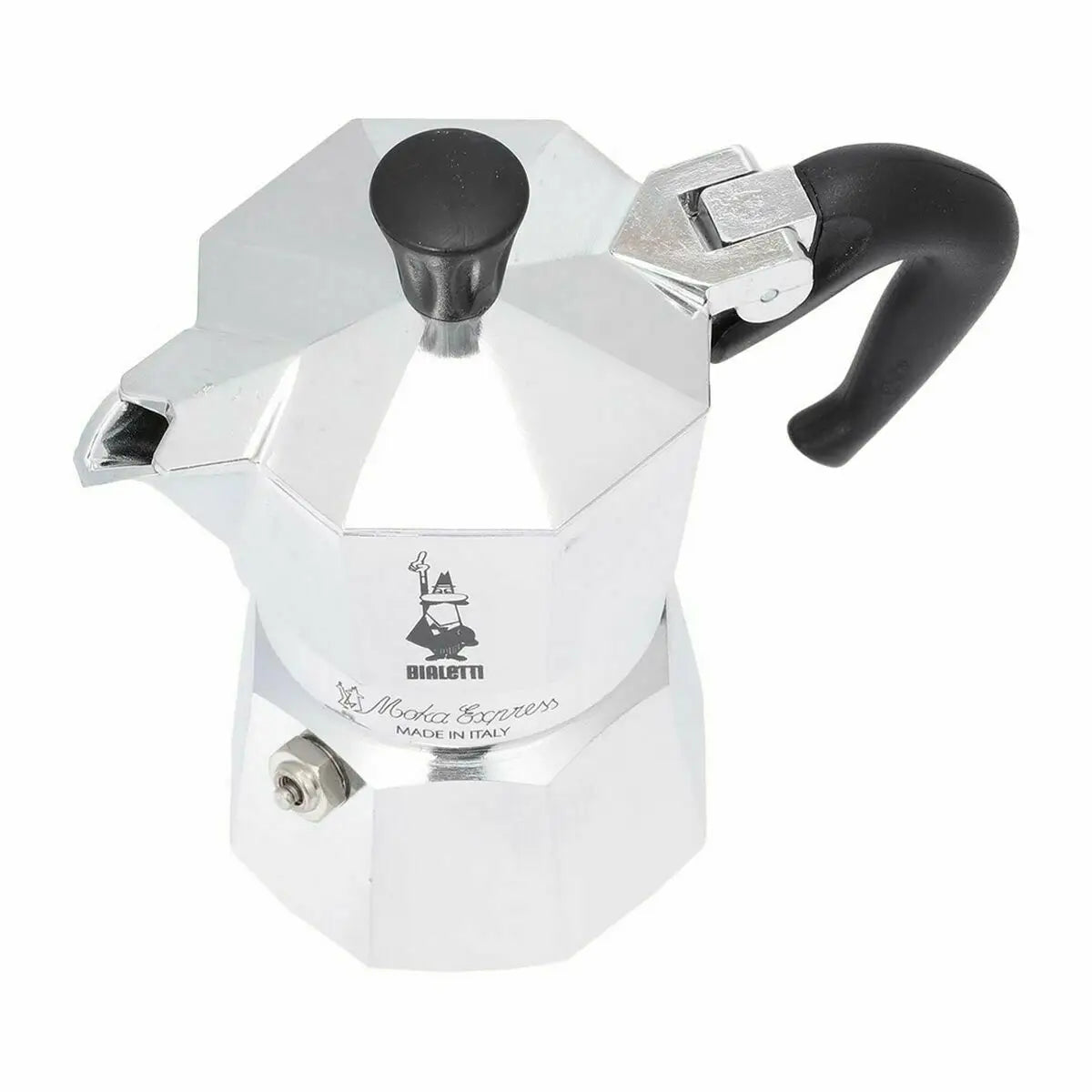 Italian coffee maker bialetti moka express 60 ml silver with black plastic handle ideal for italian coffee lovers