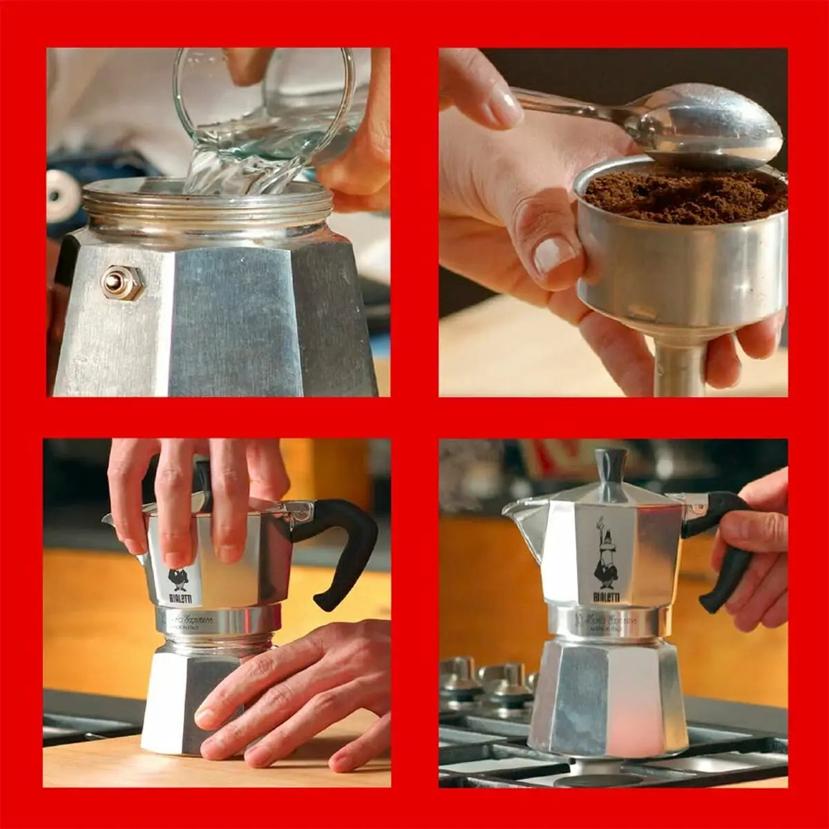 Italian coffee maker bialetti 0001161 silver moka pot with black handles and logo 60 ml capacity