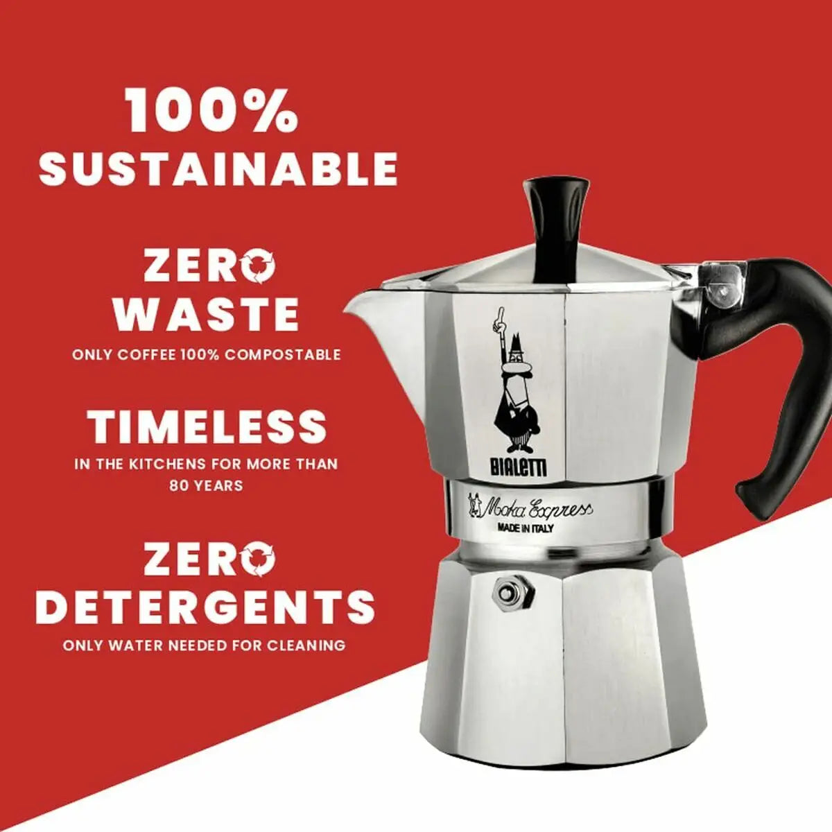 Italian coffee maker bialetti 0001161 silver moka express with black handle and classic italian coffee design