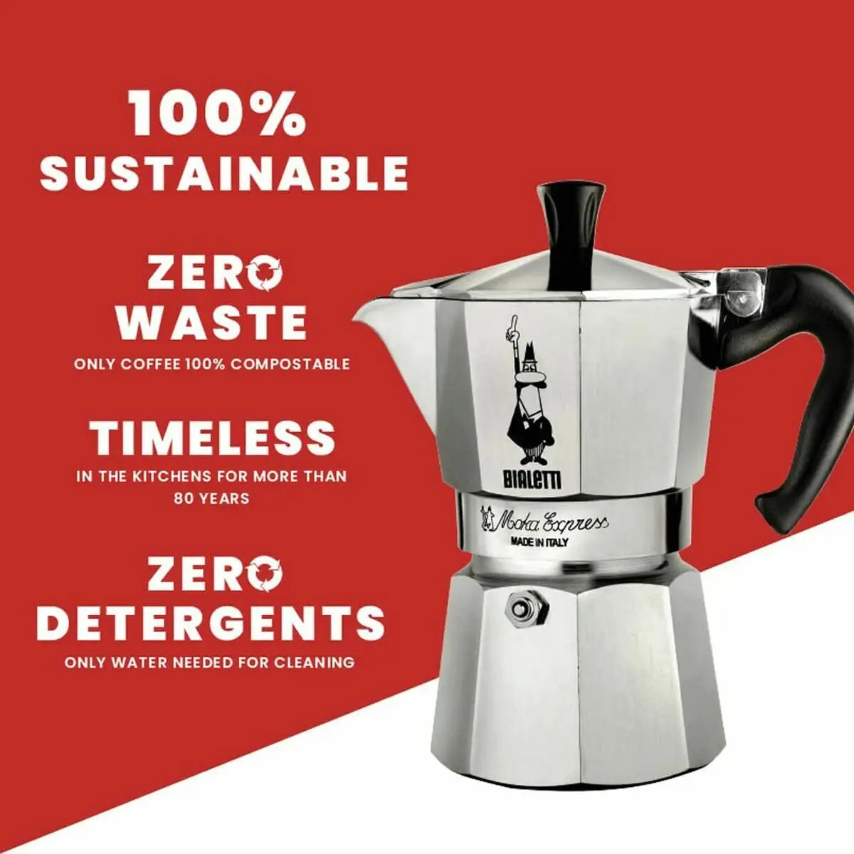 Un italian coffee maker bialetti moka express argintiu 60 ml cu maner si capac din plastic negru