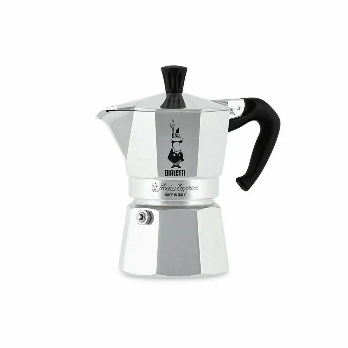 Italian coffee maker bialetti moka express silver with black handle and knob perfect for 60 ml espresso