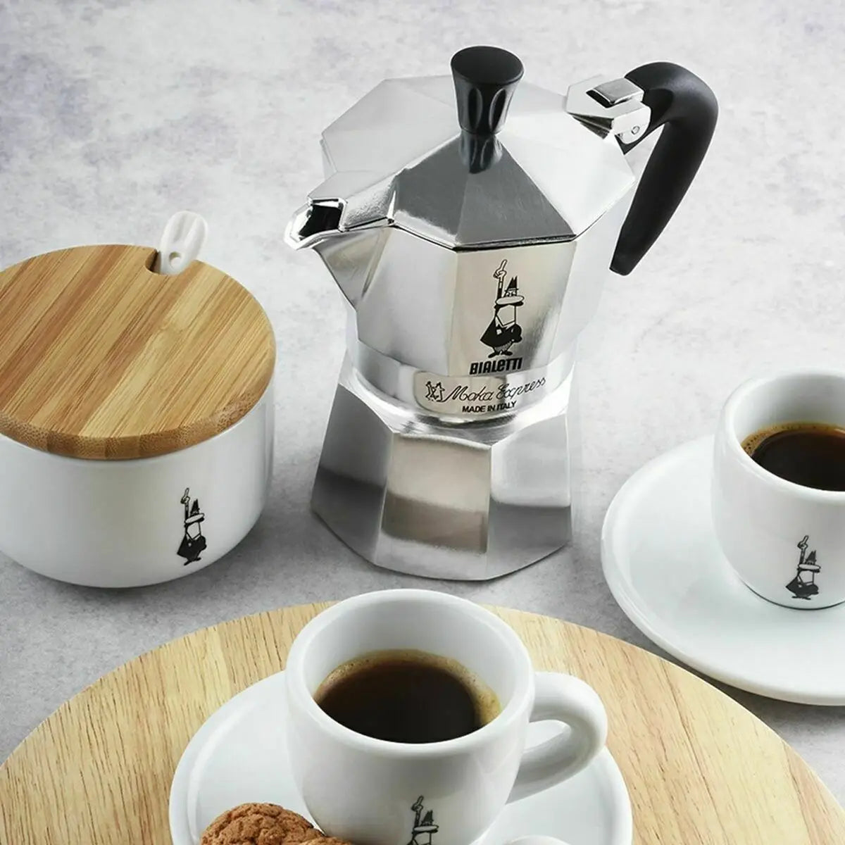 Italian coffee maker silver bialetti moka express 60 ml with black plastic handle and knob for italian coffee