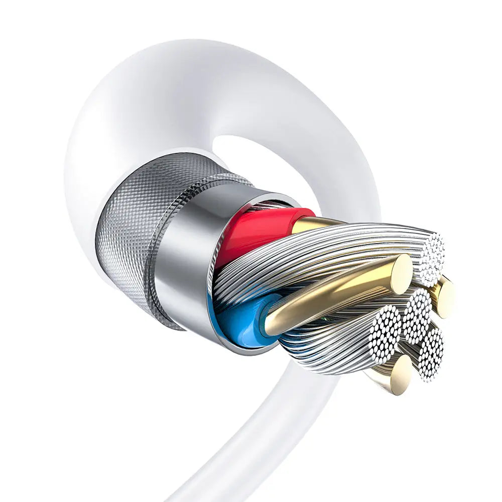 Earbud alb ld06t cu carcasa metalica texturata si fire interne colorate pentru conectarea dispozitivelor dumneavoastra