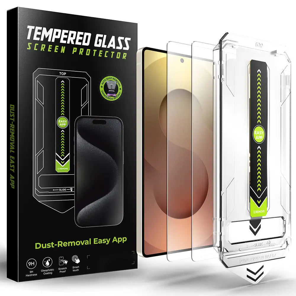 Techsuit TitanGlass CrystalHD 2-pack screen protectors for Samsung Galaxy S25 and S24, clear, fingerprint unlock compatible, durable glass