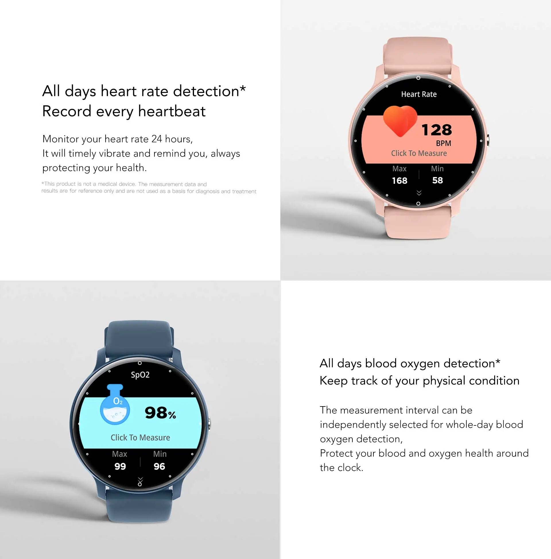Smartwatch vu-tek zl02cpro roz și albastru cu ecran circular, monitorizare ritm cardiac, apeluri bluetooth, curea silicon sport