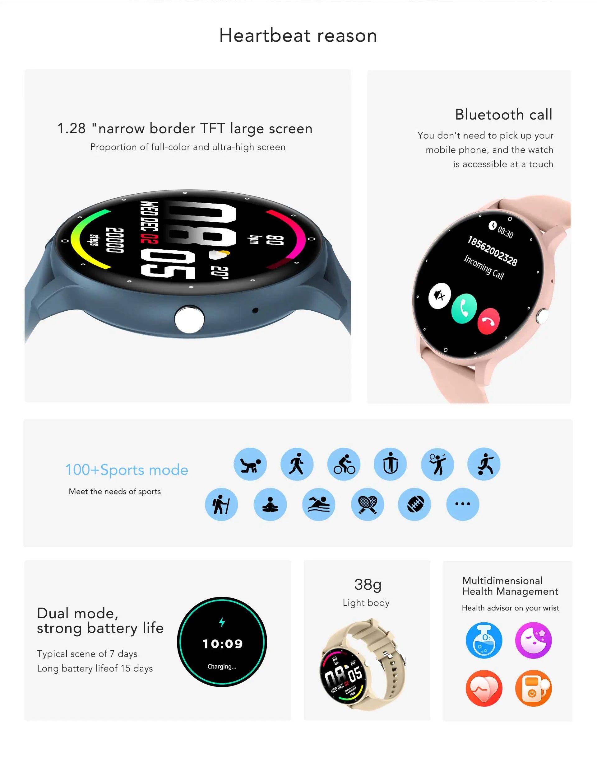 Blu si roz smartwatch vu-tek zl02cpro cu ecran tft 1.28 inci bratara silicon sport apeluri bluetooth monitorizare ritm cardiac