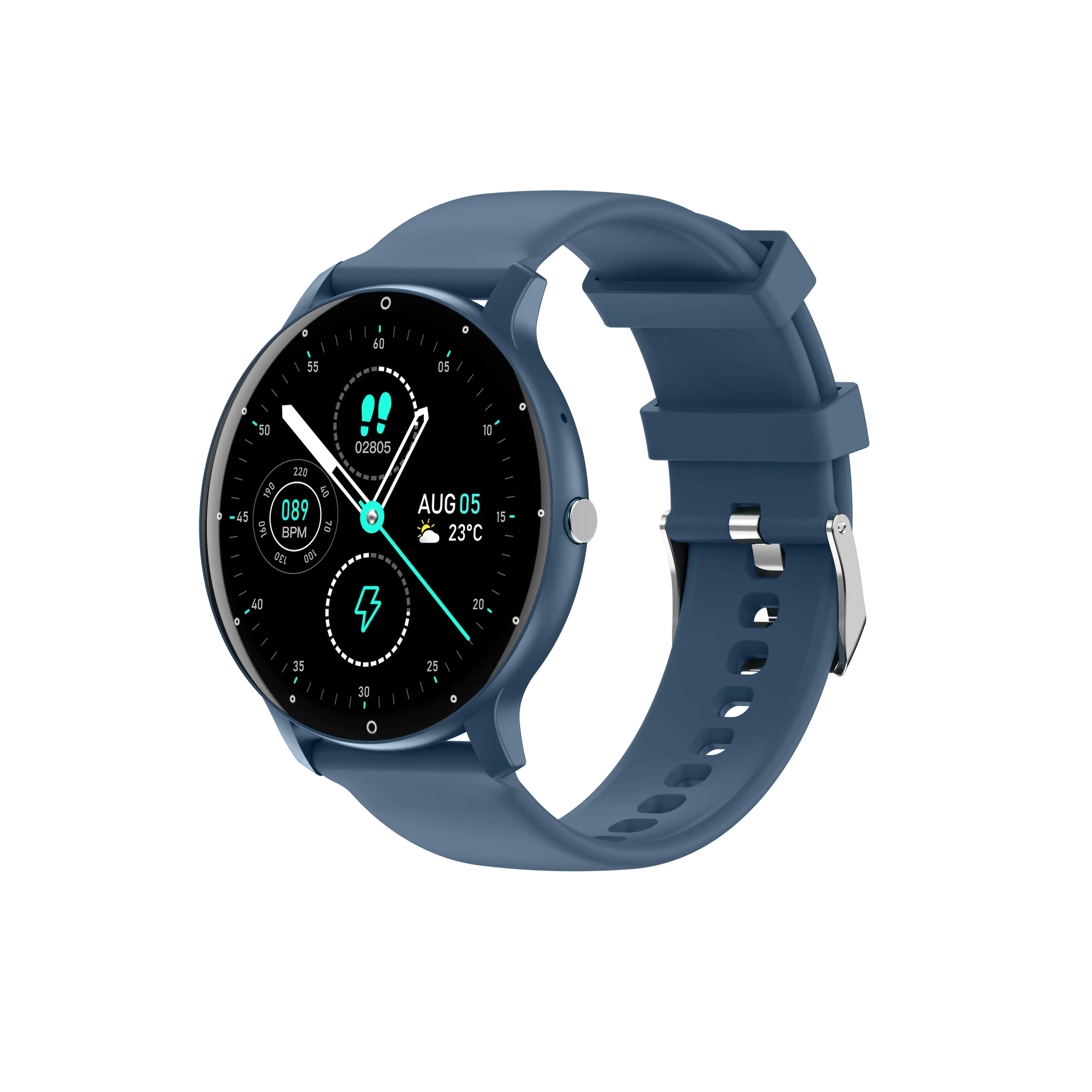 Smartwatch vu-tek zl02cpro cu bratara silicon albastra apeluri bluetooth ecran negru circular fitness si data