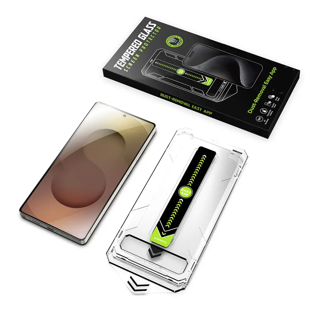 Clear protector ecran titanglass crystalhd techsuit cu accente negre si verzi neon pentru samsung galaxy s24 s25