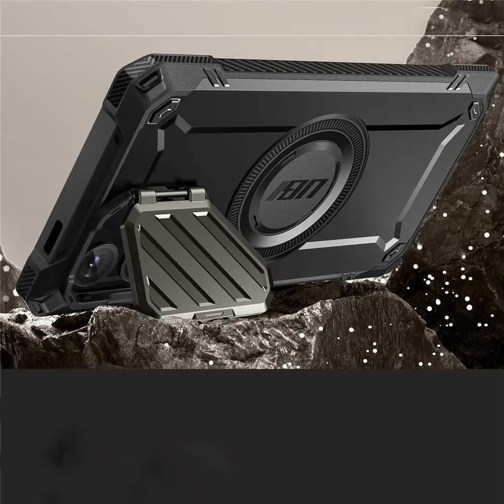 Carcasa neagră rugged unicorn beetle xt magsafe cu stand integrat și margini texturate pentru samsung galaxy s24 ultra