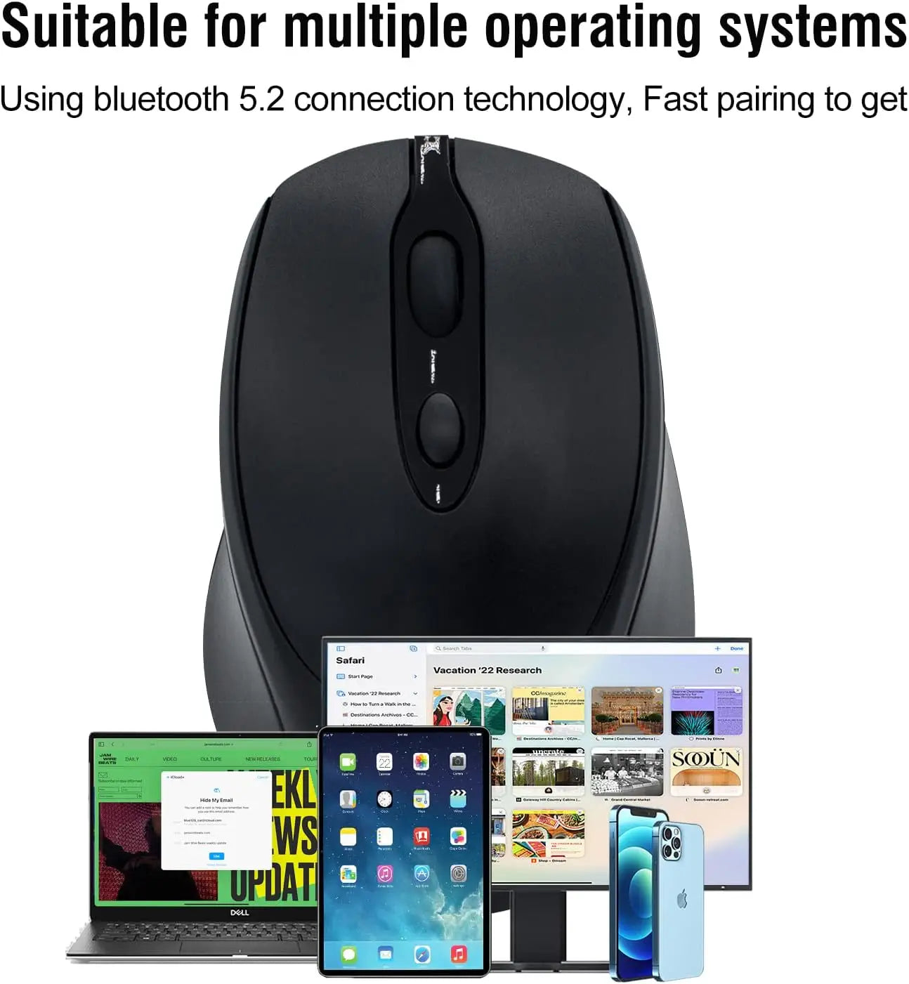 Mouse wireless VU-TEK 127 negru ergonomic cu bluetooth 5.2 pentru confortul și versatilitatea utilizării multiple device-uri