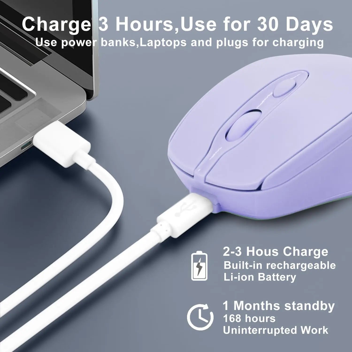 Mouse-ul wireless vU-tek 127 lavandă cu design ergonomic și baterie li-ion reîncărcabil pentru confortul și versatilitatea ta