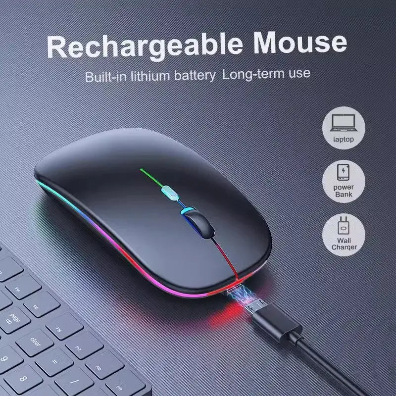 Mouse wireless dual viu-tek 199 negru cu iluminare rgb si baterie litium reincarcabila, modul dual bluetooth wifi