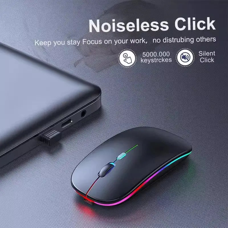 Mouse wireless dual vu-tek 199 negru cu iluminare rgb design ergonomic dual mode bluetooth si wifi reincarcabil