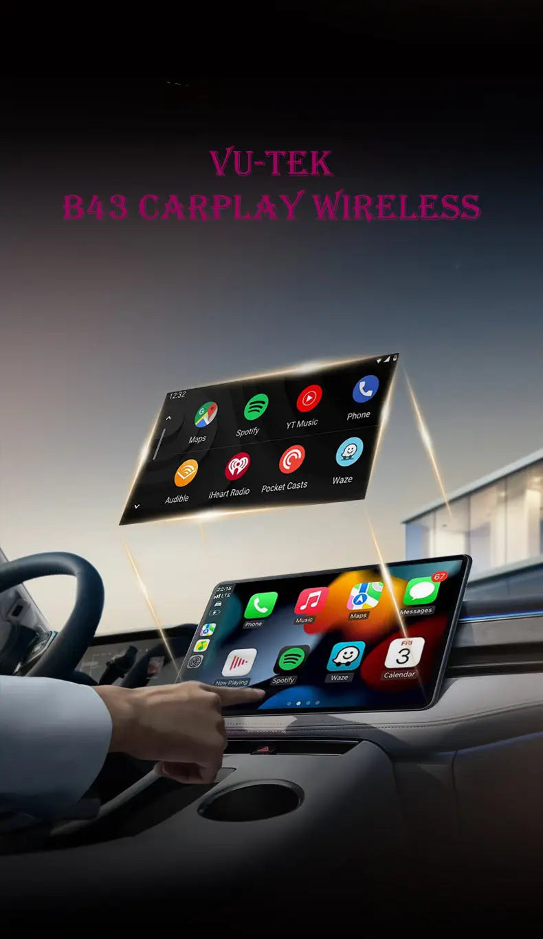 Ecran vu-tek b43 wireless carplay cu adaptor usb type-c negru slefuit aluminiu pentru android si ios