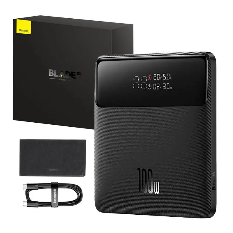 Black baseus ppbl000301 power bank blade 100w cu suprafata texturata si afisaj digital pentru baterie externa