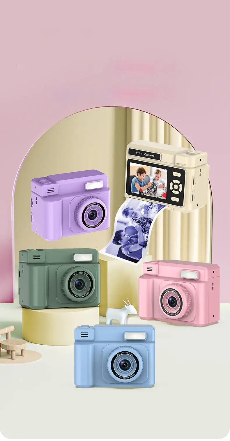 Camere foto instant vu-tek d15 pastel cu design retro si corp moale din plastic pentru copii cu imprimare alb-negru