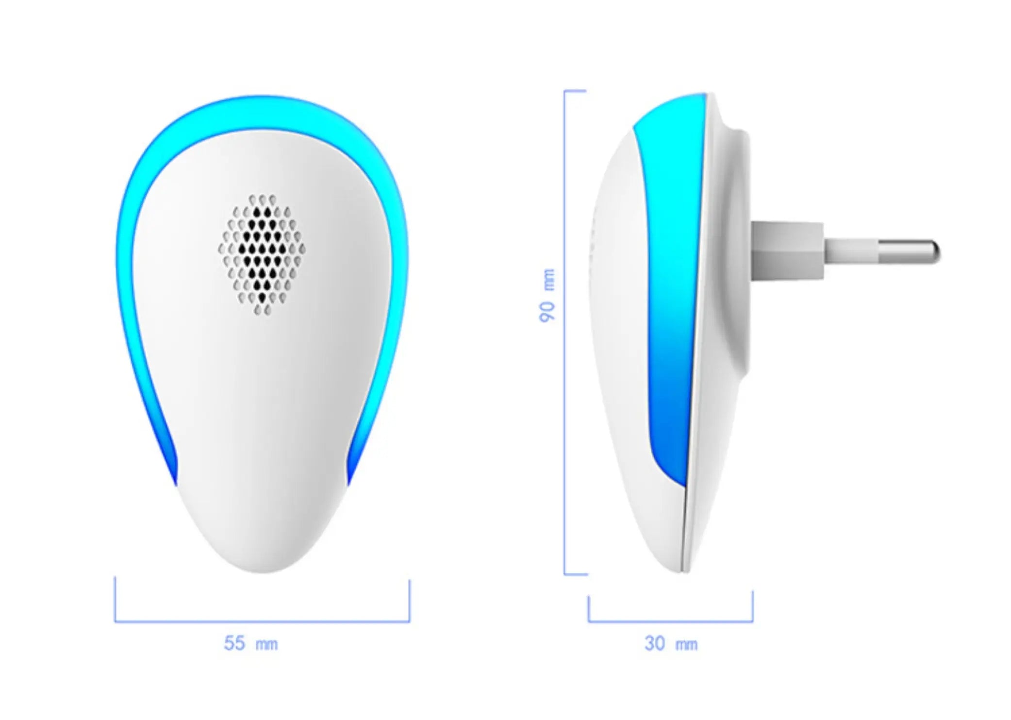 Dispozitiv ultrasonic anti-daunatori vu-tek alb albastru din abs cu design teardrop pentru protejarea spațiilor dvs