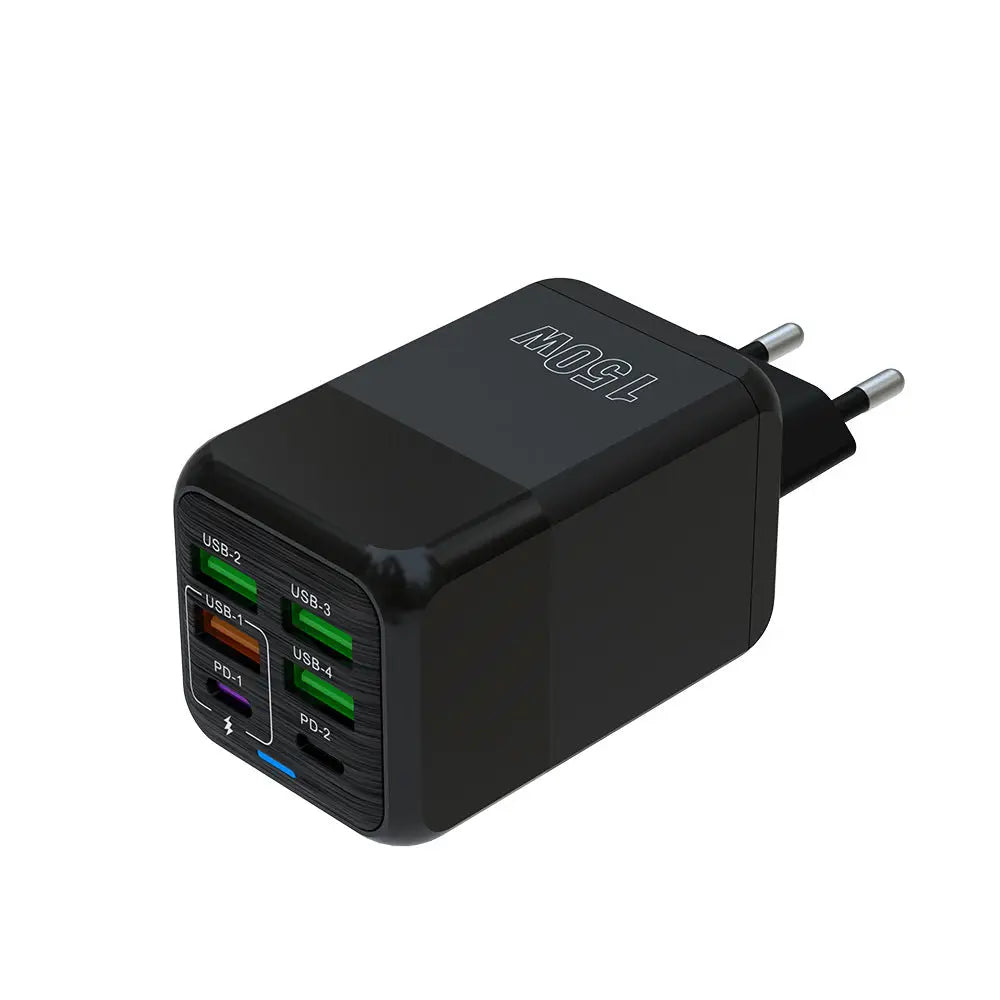 Încărcătorul vu-tek negru 150w cu 4 porturi usb, 2 porturi usb-a verzi și 1 port usb-c port port pentru încărcare rapidă
