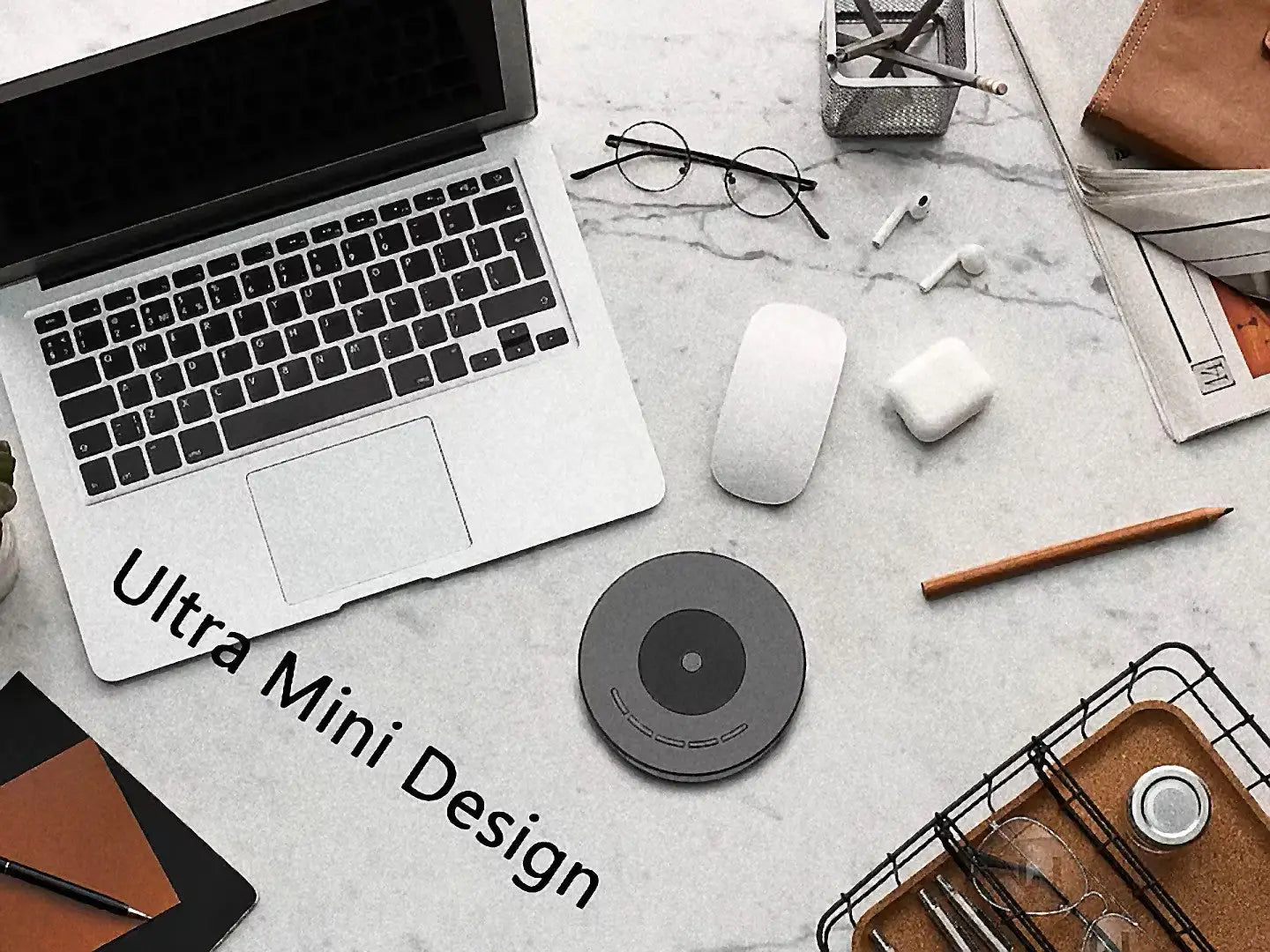 Incarcator wireless circular gri cu design minimalist pentru vu-tek mini proiector usor de folosit
