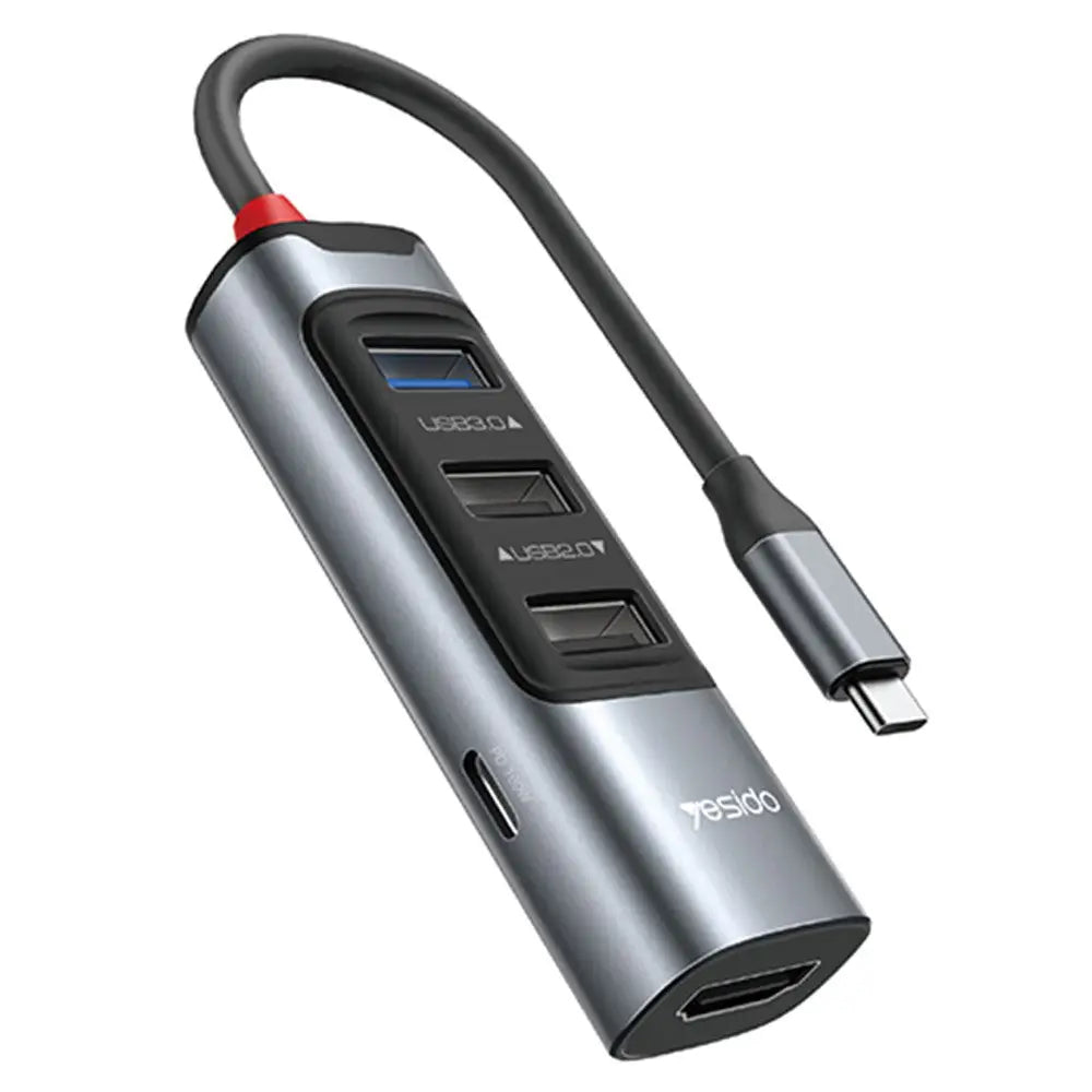Hub usb-c yesido docking station 5in1 gri metalic cu pd100w, ofera conexiuni stabile, rapida si durabilitate