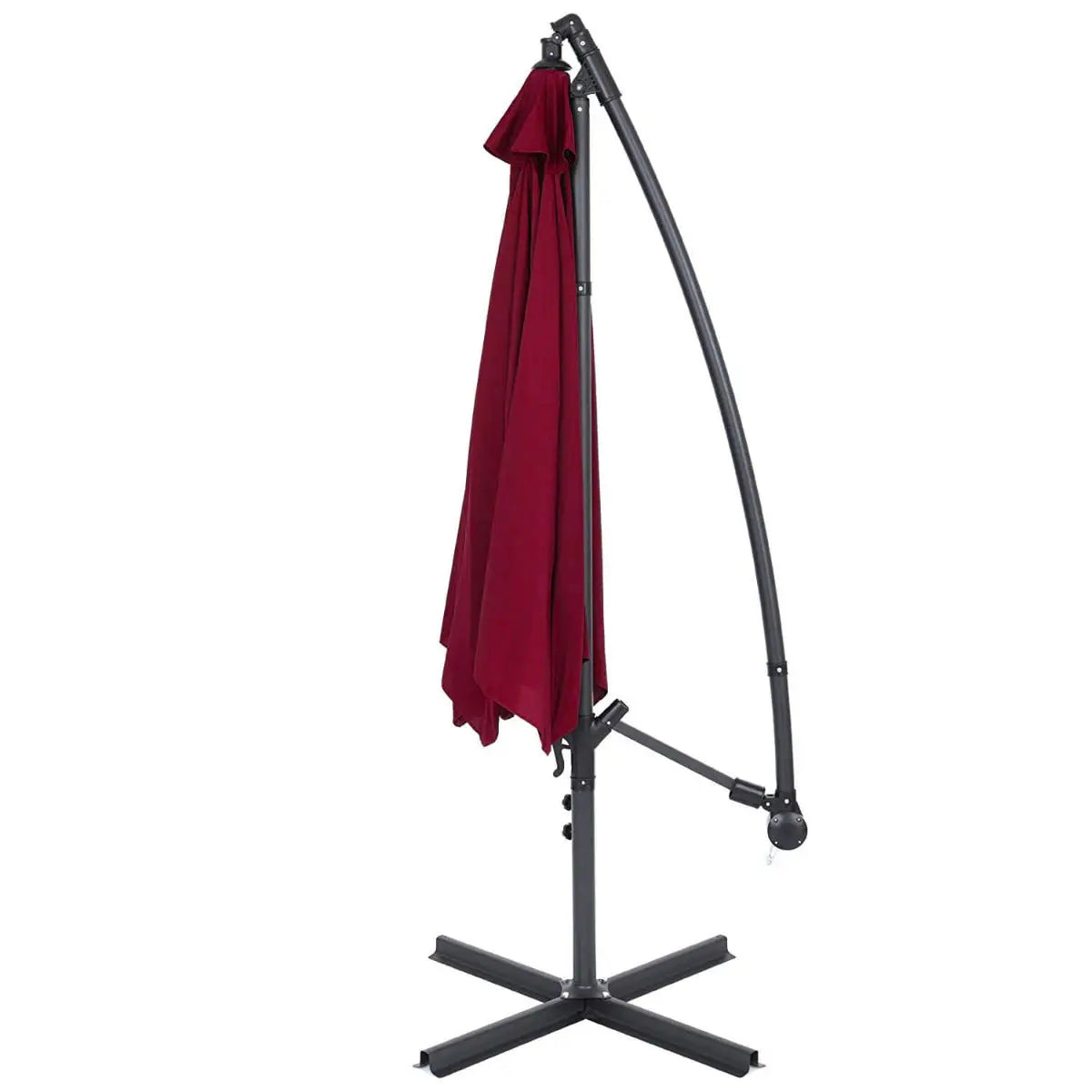 Stand negru metalic suspensiv cu umbrelă burgundy din țesătură pentru soare 2,7 m fler culoare roșie