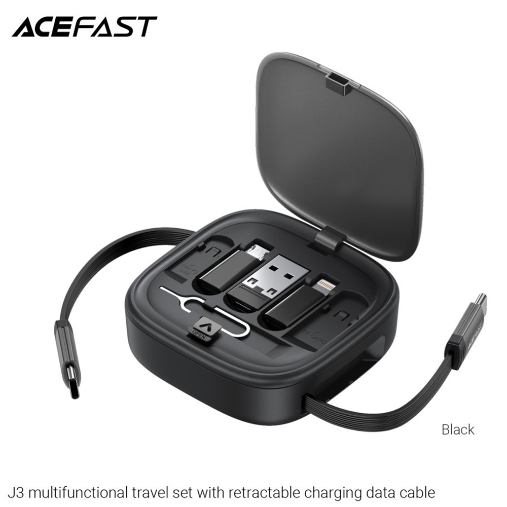 Acefast - Data Cable (J3) - Travel Set with Retractable Cable 2x USB-C, USB, Lightning, Micro-USB, TF, 60W, 3A, 0.95m - Black 5 4baee8fb3e80f98f5f5f3016be4a4ae6
