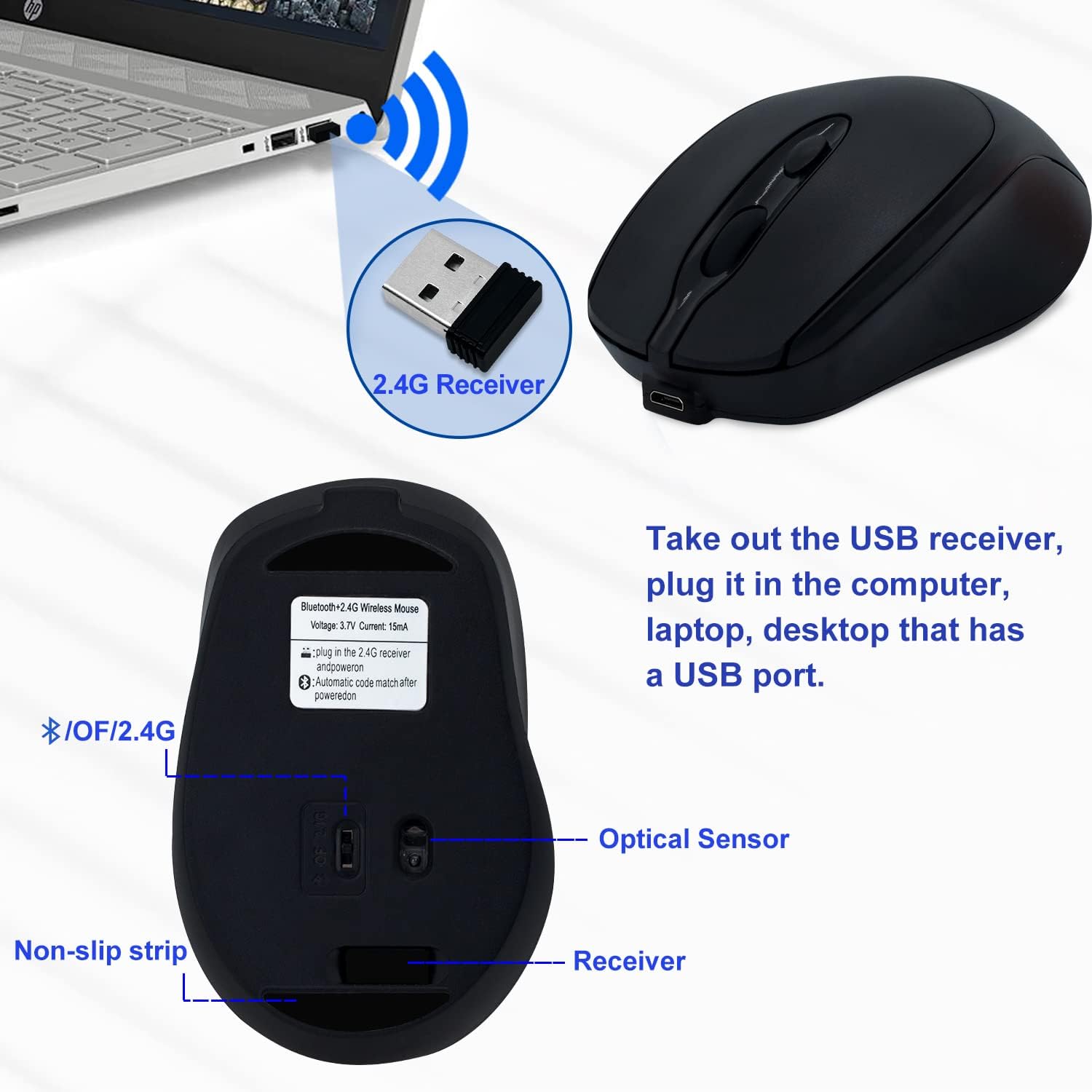 VU-TEK 127 Mouse Wireless Dual mode Bluetooth + WIFI reincarcabil - Negru 6 4b50dc8e2c8fc3a418accba3b04afb2d