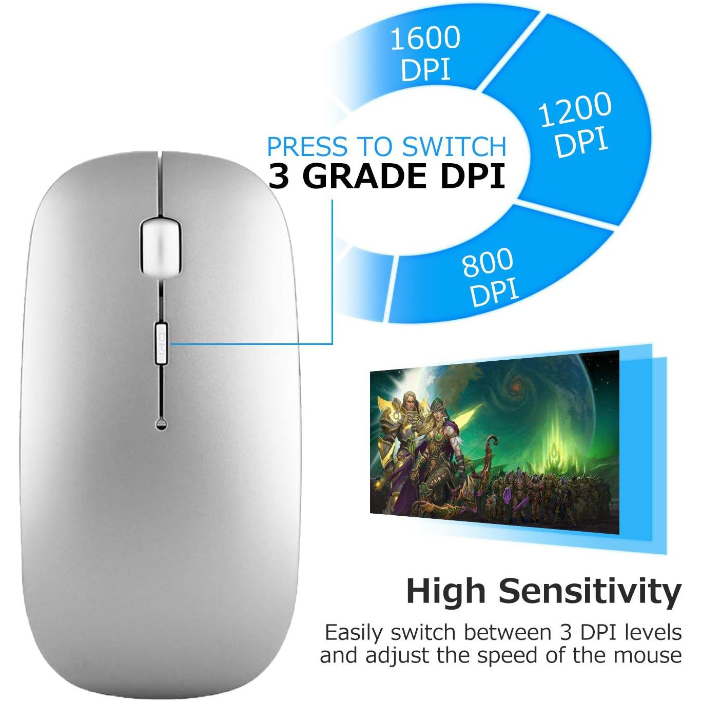 VU-TEK 199 Mouse Wireless Dual mode Bluetooth + WIFI reincarcabil - Silver Luminous 5 VU-TEK 199 Mouse Wireless Dual mode Bluetooth + WIFI reincarcabil - Silver Luminous