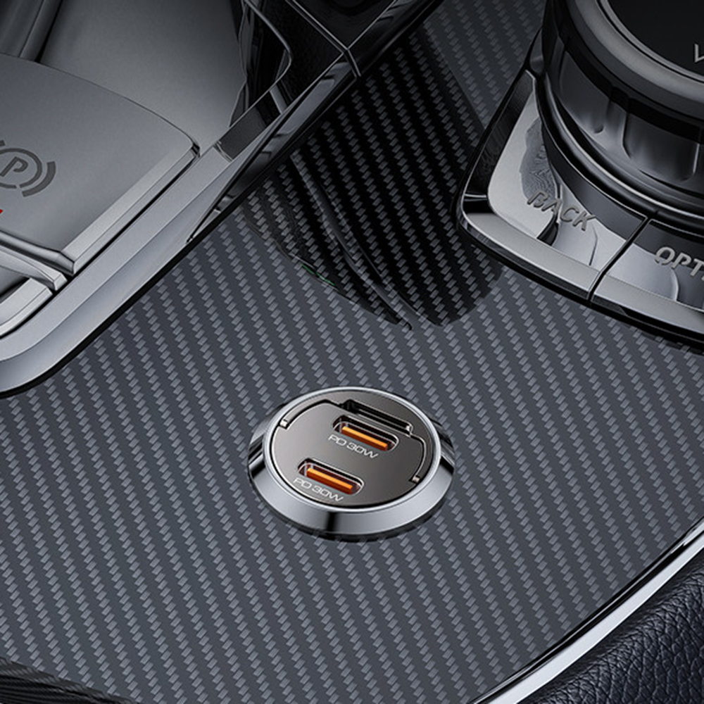 Yesido - Mini Car Charger- Dual-Port Type-C, PD30W, Aluminum Alloy, Fast Charging - Black 7 Yesido - Mini Car Charger- Dual-Port Type-C, PD30W, Aluminum Alloy, Fast Charging - Black