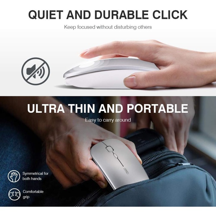 VU-TEK 199 Mouse Wireless Dual mode Bluetooth + WIFI reincarcabil - Silver Luminous 2 VU-TEK 199 Mouse Wireless Dual mode Bluetooth + WIFI reincarcabil - Silver Luminous