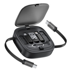Acefast - Data Cable (J3) - Travel Set with Retractable Cable 2x USB-C, USB, Lightning, Micro-USB, TF, 60W, 3A, 0.95m - Black