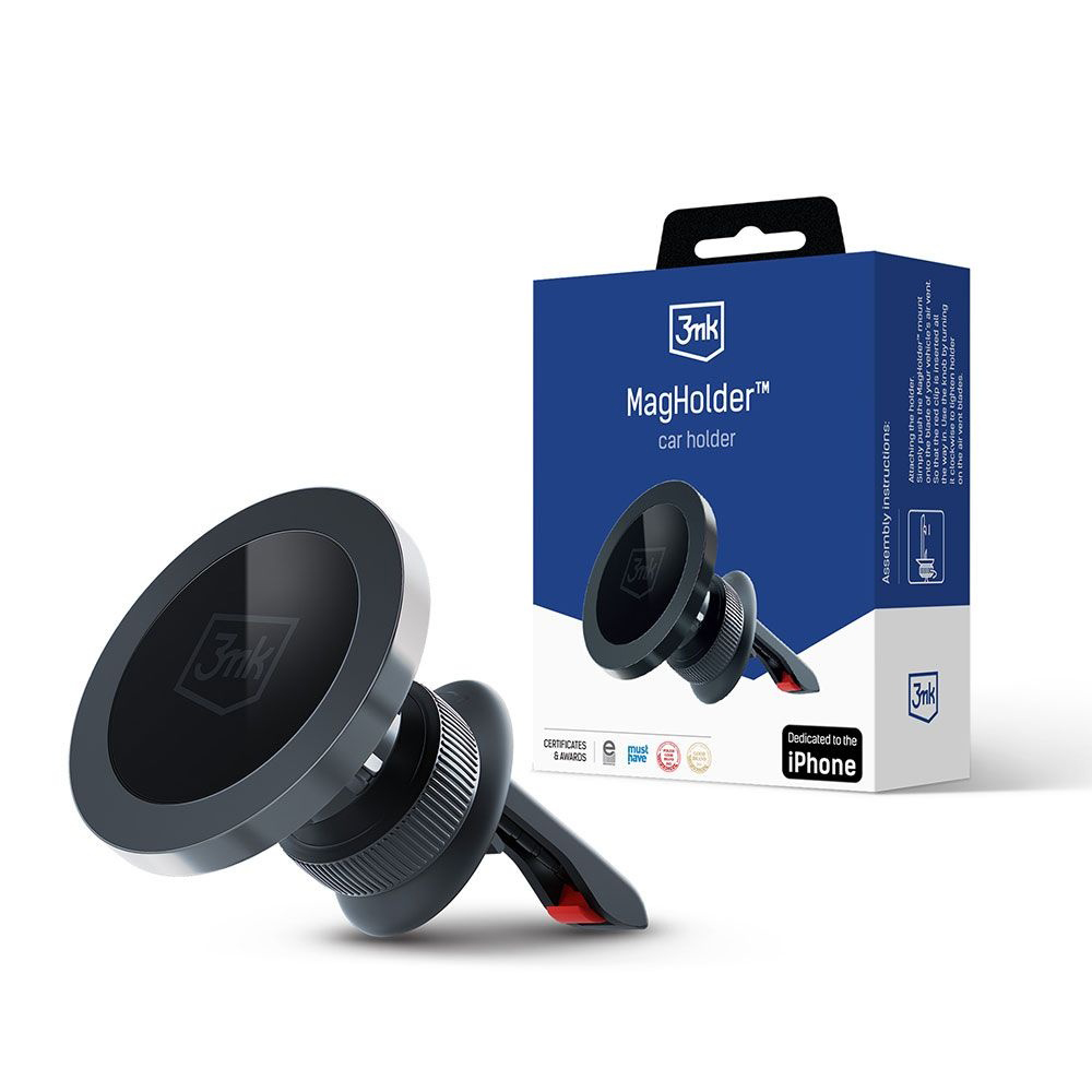 3mk - Magnetic Car Holder MagHolder - for Air Vent, iPhone, MagSafe Technology, 16 Magnets - Black 5 3mk - Magnetic Car Holder MagHolder - for Air Vent, iPhone, MagSafe Technology, 16 Magnets - Black
