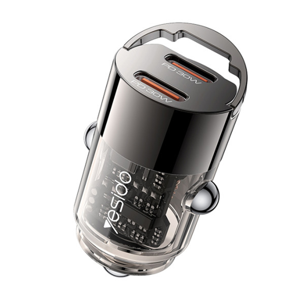 Yesido - Mini Car Charger- Dual-Port Type-C, PD30W, Aluminum Alloy, Fast Charging - Black 1 Yesido - Mini Car Charger- Dual-Port Type-C, PD30W, Aluminum Alloy, Fast Charging - Black