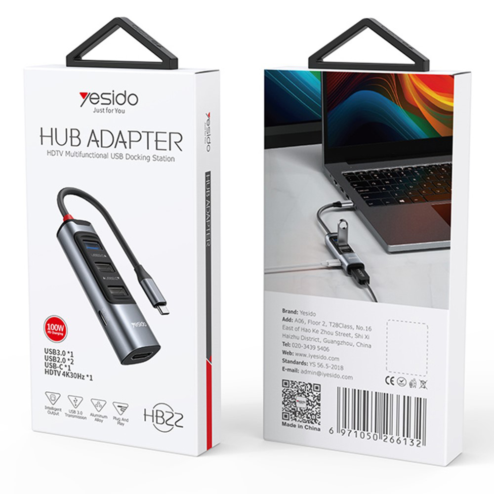 Yesido - Docking Station 5in1 (HB22) - Type-C to 3x USB, USB-C, HDMI, PD100W, Fast Charge, 4K@30Hz, 5Gbps - Gray 7 Yesido - Docking Station 5in1 (HB22) - Type-C to 3x USB, USB-C, HDMI, PD100W, Fast Charge, 4K@30Hz, 5Gbps - Gray