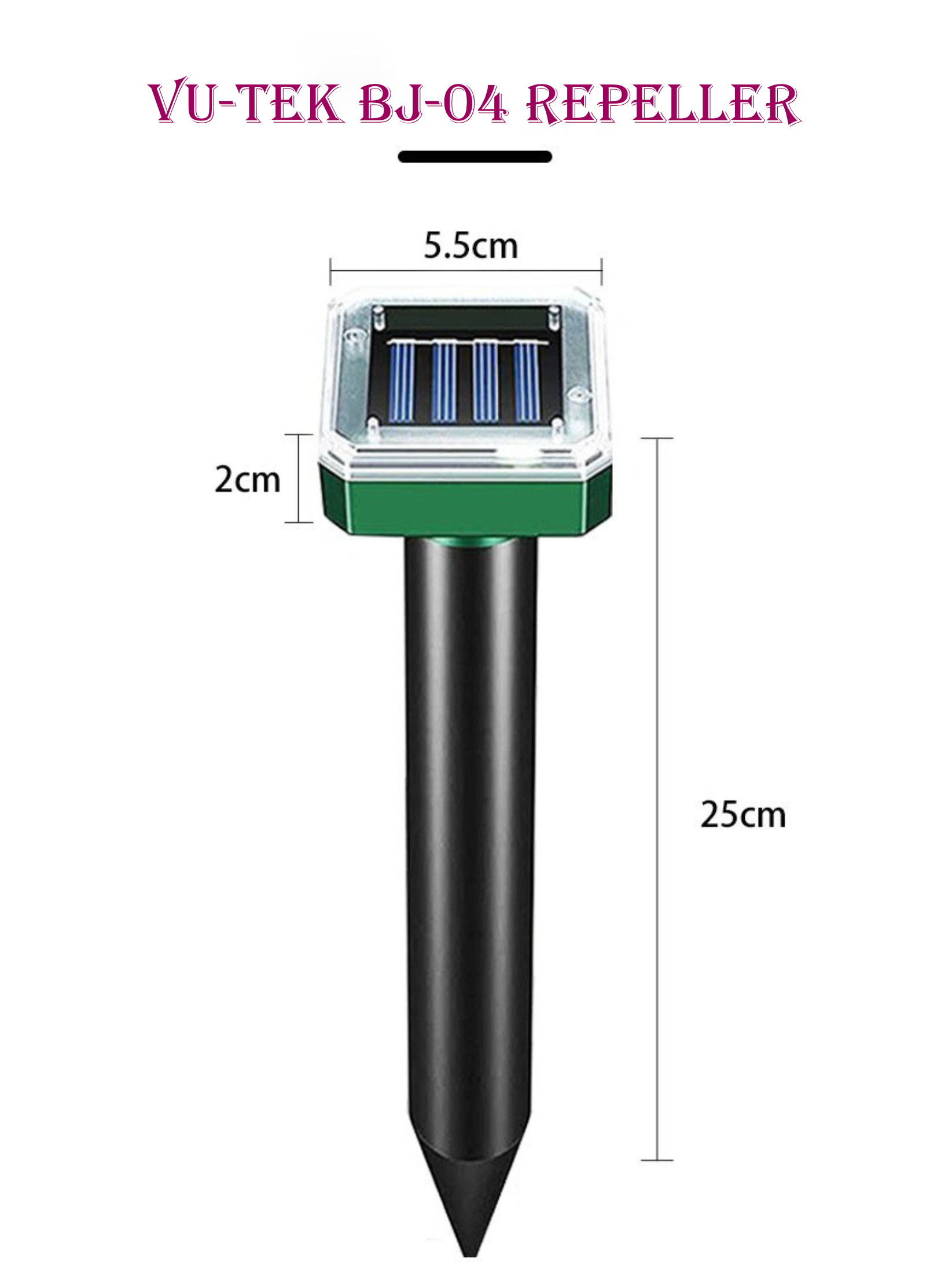 VU-TEK BJ-04 Dispozitiv solar alungare daunatori, ultrasonic, exterior, cu tarus si senzor PIR 1 VU-TEK BJ-04 Dispozitiv solar alungare daunatori, ultrasonic, exterior, cu tarus si senzor PIR