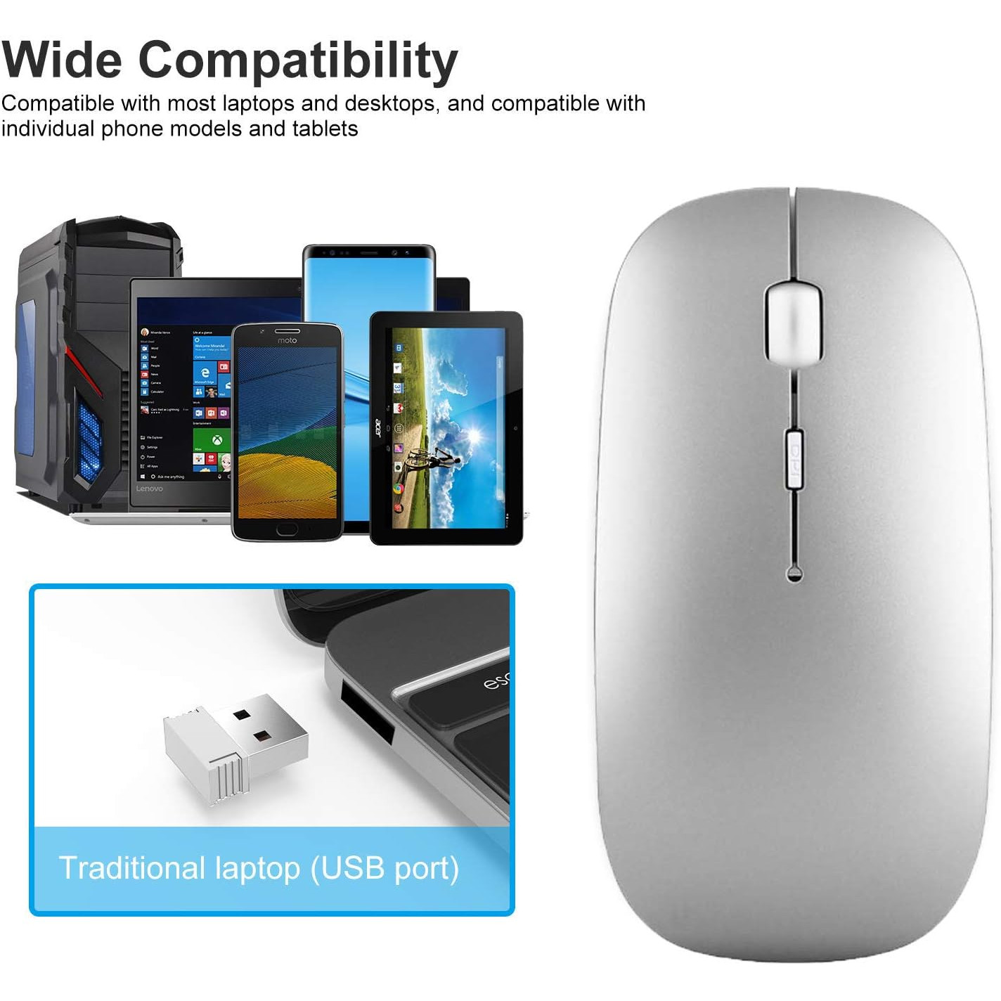 VU-TEK 199 Mouse Wireless Dual mode Bluetooth + WIFI reincarcabil - Silver Luminous 7 VU-TEK 199 Mouse Wireless Dual mode Bluetooth + WIFI reincarcabil - Silver Luminous