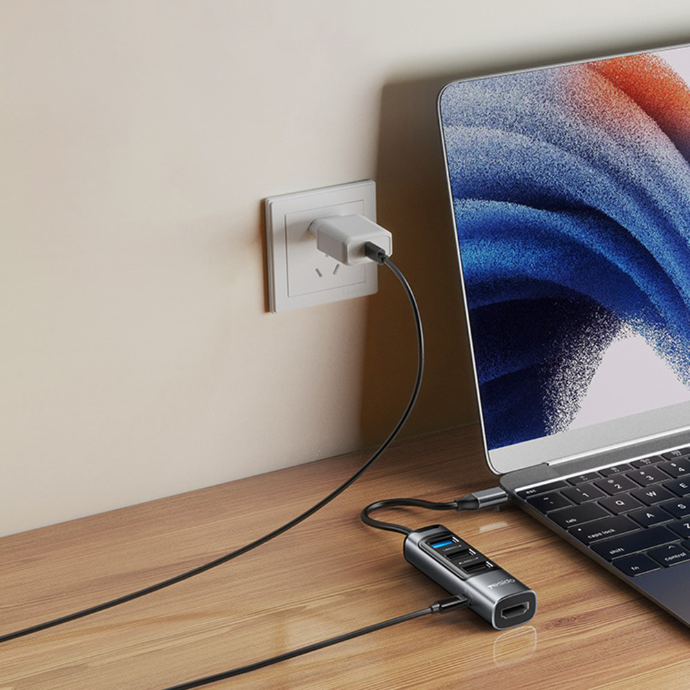 Yesido - Docking Station 5in1 (HB22) - Type-C to 3x USB, USB-C, HDMI, PD100W, Fast Charge, 4K@30Hz, 5Gbps - Gray 6 Yesido - Docking Station 5in1 (HB22) - Type-C to 3x USB, USB-C, HDMI, PD100W, Fast Charge, 4K@30Hz, 5Gbps - Gray