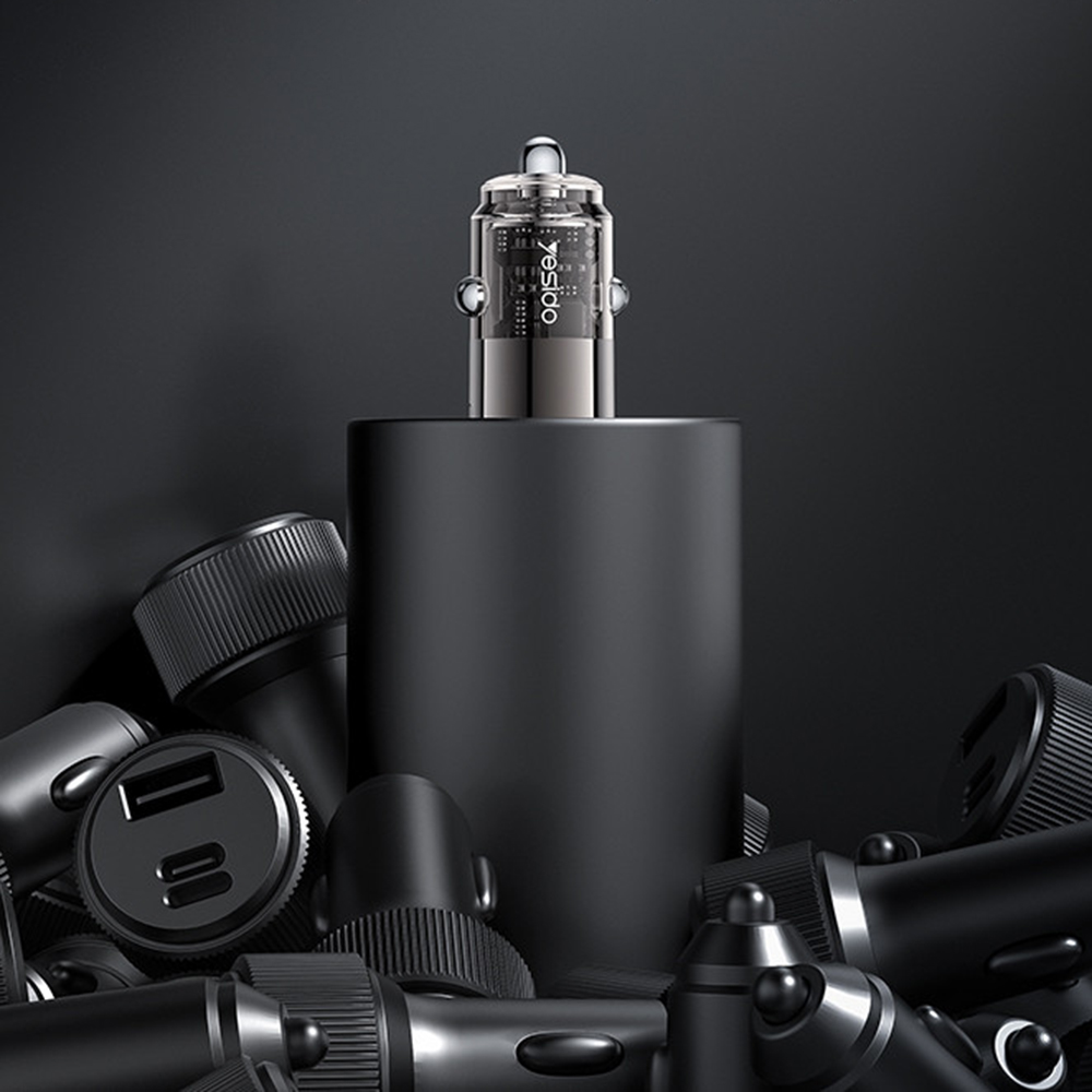 Yesido - Mini Car Charger- Dual-Port Type-C, PD30W, Aluminum Alloy, Fast Charging - Black 5 Yesido - Mini Car Charger- Dual-Port Type-C, PD30W, Aluminum Alloy, Fast Charging - Black
